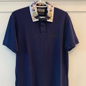 Versace Baroque Leaves Collar Logo Polo Shirt